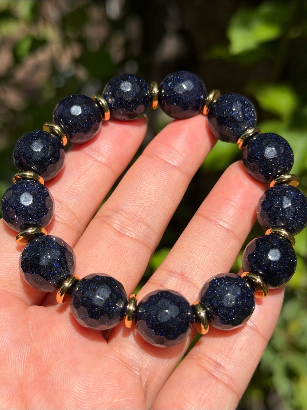 14mm Sparkling Blue Sandstone Stretch Bracelet 2172